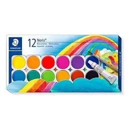 Produktbild: STAEDTLER Farbkasten Noris Club, leicht mischbare Wasserfarben, hohe Farbbrillanz, hervorragende Deckkraft, Set aus 12 auswechselbaren Farbtöpfchen, 1 Tube Deckweiß und 1 Pinsel, 888 NC12