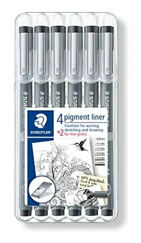Produktbild: STAEDTLER Fineliner pigment liner, schwarz, Set mit 6 Linienbreiten, Promotion 4 + 2 gratis, hohe Qualität Made in Germany, Pigmenttinte, dokumentenecht, lichtbeständig, 308 SB6P