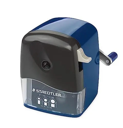 Produktbild: STAEDTLER Kurbel-Spitzmaschine Mars, für runde und kantige Stifte bis zu 11,6 mm Ø, Befestigungszwinge für den Schreibtisch, automatischer Spitz-Stopp, hochwertiger Metallfräser, 501 180