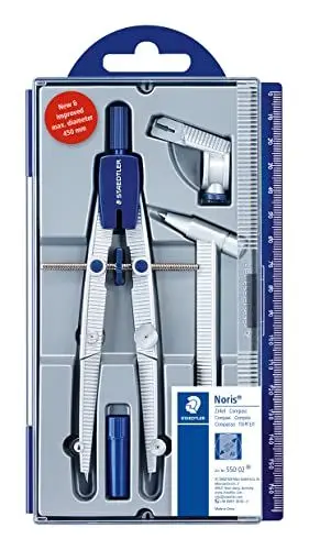 Produktbild: STAEDTLER Noris Club 550 02 Zirkel Schulzirkel mit Schnellverstellung, Set mit Verlängerungsstange und Universaladapter, mit Spindelführung, exakt und präzise, stabiles Etui mit Klappdeckel