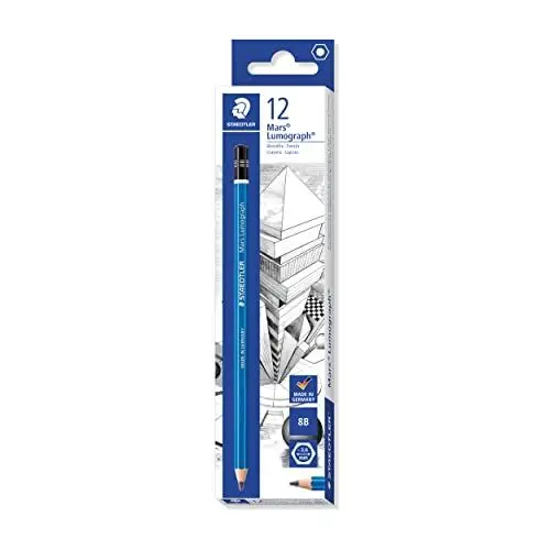 Produktbild: STAEDTLER Zeichenbleistift Mars Lumograph, Härtegrad 8B, unglaublich bruchfeste Premium-Bleistifte, hohe Qualität, spezielle Minenrezeptur, Sechskantform, 12 Bleistifte in Faltschachtel, 100-8B