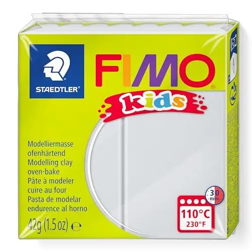 Produktbild: STAEDTLER ofenhärtende Modelliermasse FIMO kids, hellgrau, extra weich und geschmeidig, speziell für Kinder, Normalblock 42g, 8030-80