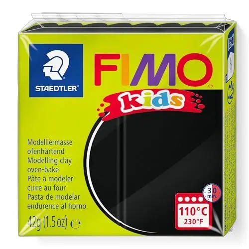 Produktbild: STAEDTLER ofenhärtende Modelliermasse FIMO kids, schwarz, extra weich und geschmeidig, speziell für Kinder, Normalblock 42g, 8030-9