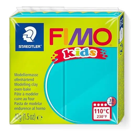 Produktbild: STAEDTLER ofenhärtende Modelliermasse FIMO kids, türkis, extra weich und geschmeidig, speziell für Kinder, Normalblock 42g, 8030-39
