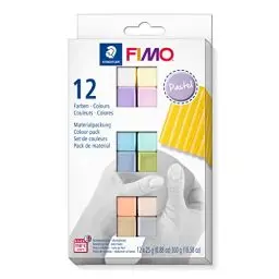 Produktbild: STAEDTLER ofenhärtende Modelliermasse FIMO soft in Pastell Farben, weich und geschmeidig, speziell für Einsteiger und Hobbykünstler, 12 Halbblöcke á 25g in sortierten Farben