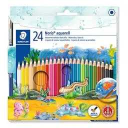 Produktbild: STAEDTLER wasservermalbare Buntstifte Noris Club aquarell, erhöhte Bruchfestigkeit, sechskant, ABS-System, kindgerecht nach EN71, PEFC-Holz, Set mit 24 brillanten Farben, 144 10NC24