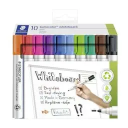 Produktbild: STAEDTLER whiteboard Marker Lumocolor, Linienbreite ca. 2,00 mm, schnelltrocknend, geruchsarm, lange Lebensdauer, blockierte Spitze, 10 whiteboard Marker in Faltschachtel, 351 B10