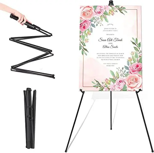 Produktbild: Staffelei Ständer für Hochzeitsschild & Poster 63''(160cm) Stativ zusammenklappbare tragbare Künstler Boden Staffeleien für Display Show (Schwarz)