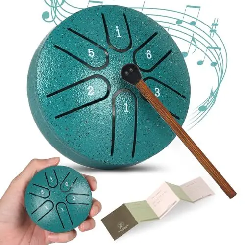 Produktbild: Stahl Zungentrommel, HUIJUTCHEN 3 Zoll 6 Noten Sorgenfreie Trommel Kompakt Handpan Trommel Tragbare Steel Tongue Drum mit Schlägeln für Anfänger, Erwachsene und Kinder Meditation Yoga Klangheilung