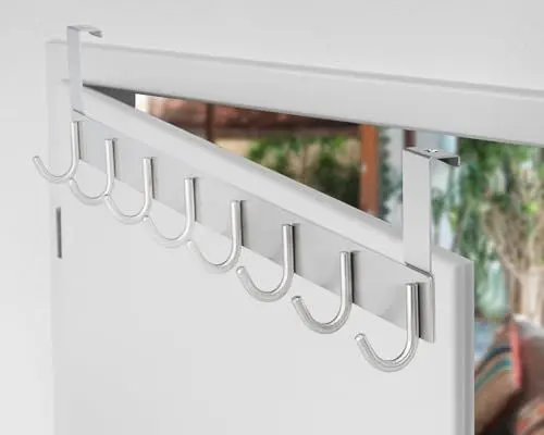 Produktbild: Stahlia Tür Hakenleiste Edelstahl V2A gebürstet Türgarderobe zum Einhängen mit 8 Türhaken Ohne Bohren Tür Garderobe Handtuchhalter Tür mit Falz bis 1,7cm für Badezimmertür, Küche, Schlafzimmer