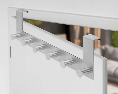 Produktbild: Stahlia Türhaken zum Einhängen Edelstahl gebürstet Handtuchhalter 6 Haken Garderobenhaken Kleiderhaken RUND Türhaken Garderobenleiste Türgarderobe