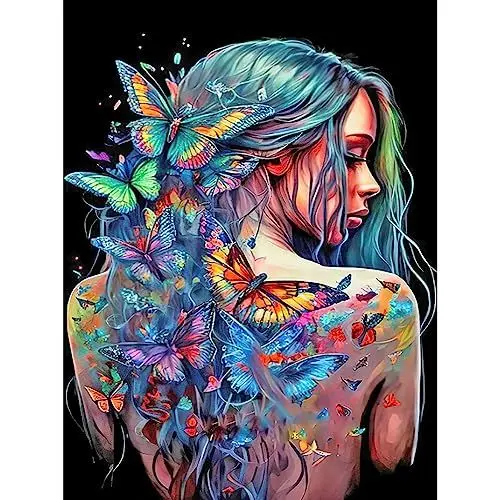 Produktbild: Stalente Diamond Painting Erwachsene Set Frau, 5D Schmetterling Mädchen Diamant Painting Kits Bilder für Erwachsene, DIY Diamant Malerei Diamond Art Kits Set für Wanddekor, 30x40cm, Dame
