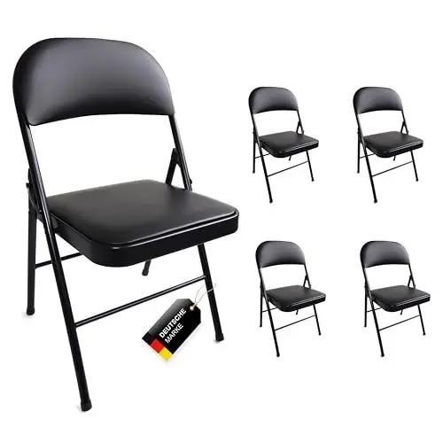 Produktbild: Stalwart - 4er Set stabile Klappstühle bis 130 kg belastbar Stuhl klappbar Metall Klappstuhl Gepolstert Kunstleder schwarz für Gäste und Veranstaltungen, 4 Stühle