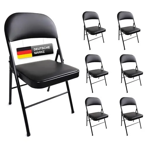 Produktbild: Stalwart - 6er Set stabile Klappstühle bis 130 kg belastbar Stuhl klappbar Metall Klappstuhl Gepolstert Kunstleder schwarz für Gäste und Veranstaltungen, 6 Stühle