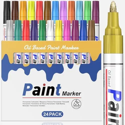 Produktbild: STANBLUE Permanent Marker Bunt Glasmalstifte Wasserfest Set, 24 Farben zum Steine Bemalen Glasstift Lackstifte für Verschiedenen Oberflächen Karton, Kunststoff, Holz, Metall,Keramik Tassen