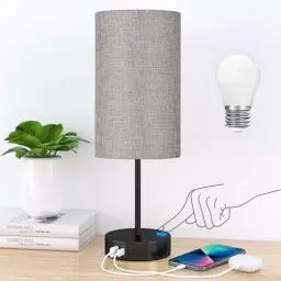 Produktbild: STANBOW Nachttischlampe Touch Dimmbar, Tischlampe mit USB A+C Ladeanschlüssen, Leinen-Lampenschirm, Kleine Lampe für Schlafzimmer, Wohnzimmer