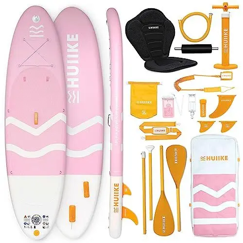 Produktbild: HUIIKE Stand Up Paddling Board mit Zubehör, Paddel, Finnen, Pumpe. Paddle Sup Board Aufblasbar Hohe Stabilität und Widerstandsfähigkeit. 305 x 84 x 15 cm, Belastbar bis 130 kg