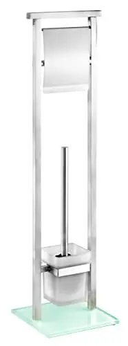 Produktbild: WENKO Stand WC-Garnitur Mod. Debar Kombination aus Edelstahl und Glas inkl. Bürste Ø 7,5 cm Maße 18 x 73 x 18 cm Farbe weiß satinierte Oberfläche