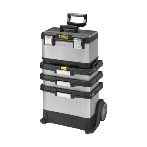 Produktbild: STANLEY FATMAX Rolling Workshop, 4-in-1-Geräte einschließlich abnehmbarer Werkzeugbox, strapazierfähiges Metall und Kunststoff, mobile Workstation, 1-95-622