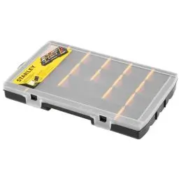 Produktbild: STANLEY Organizer Sortimentskasten Sortimentsbox (Aufbewahrungsbox für Zubehör und Kleinteile aus schlagfestem Polypropylen, 22 Fächer mit entfernbaren Trennwänden, eingebautes Lineal) STST81681-1