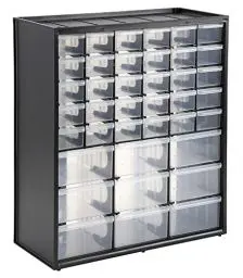 Produktbild: STANLEY Werkzeug Organizer - Werkzeugbox Werkzeugkoffer leer Werkzeugkasten (mit 39 Schubfächern, Maße 36.5 x 43.5 x 15.5 cm, geeignet für Wandmontage) 1-93-981, Mehrfarbig, Klein