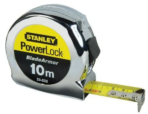 Produktbild: Stanley Bandmaß Micro Powerlock (10 m Länge, Feststeller, Rücklauf, Gürtelclip, verchromt, Mylar-Schutzschicht) 0-33-532