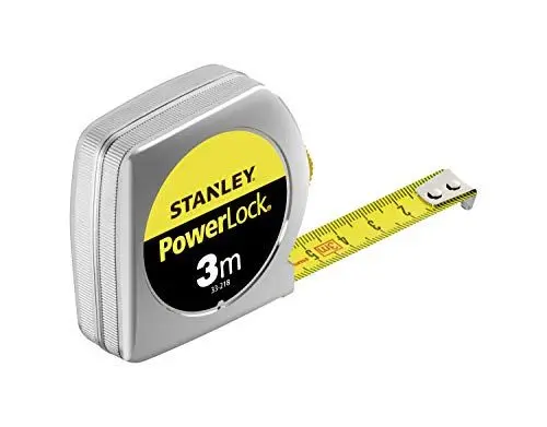 Produktbild: Stanley Bandmass Powerlock (3 m Länge, 12,7 mm Bandmassbreite, verchromtes Metallgehäuse, Gürtelclip) 0-33-218