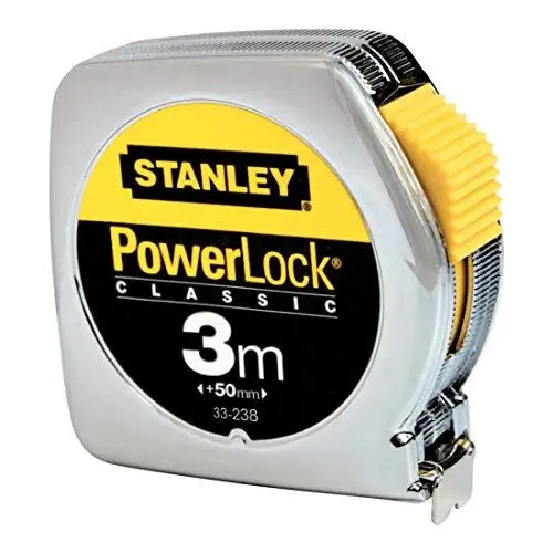 Produktbild: Stanley Bandmaß / Messband Powerlock (aus Metall, 3 m lang, mit Gürtelclip, extra starkes Band, gebogen, beidseitige Skala, Mylar-Schutzschicht, Endhaken zweifach vernietet) 1-33-218