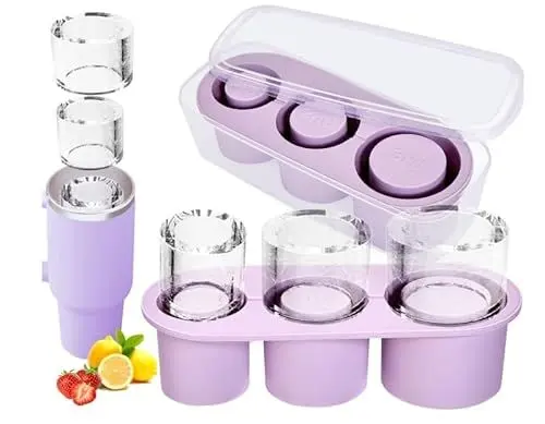 Produktbild: Stanley Cup Eiswürfelform Zubehör,Eiswürfelbehälter für 30Oz-40Oz Becher, 3 Stück Silikon-Hohlzylinder-Eisform mit Deckel und Behälter für Gefrierschrank, Eisgetränk, Saft, Whiskey, Cocktail