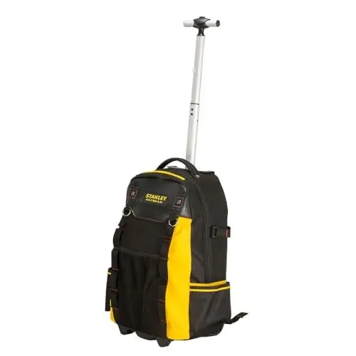 Produktbild: STANLEY FatMax Arbeitsrucksack Werkzeugrucksack mit wasserdichtem Kunststoffboden, atmungsaktive Polsterung, stabiler Teleskopgriff, robustes 600 Denier Nylon, 36 x 23 x 54 cm, Schwarz, 1-79-215