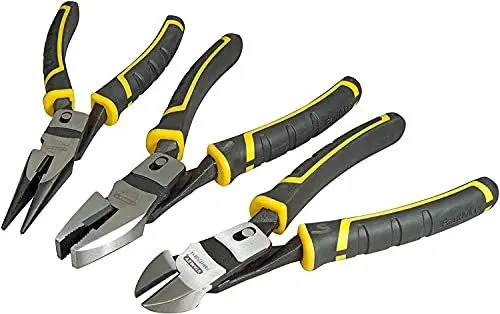 Produktbild: Stanley FatMax 3-teiliges Duo-Kraftzangen Set FMHT0-72415 (bestehend aus Seitenschneider, Kombinationszange & Langbeckzange, aus geschmiedetem Carbon-Stahl, mit Doppelgelenk, Zwei-Komponenten-Griff)