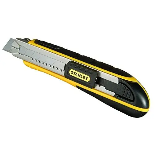 Produktbild: STANLEY FatMax Cuttermesser Profi Teppichmesser Stanley Messer mit Magazin (18mm Klingenbreite, 180mm Länge, Klingenführung aus rostfreiem Stahl, mit Klingenbrecher, inkl. 6 Abbrechklingen) 0-10-481