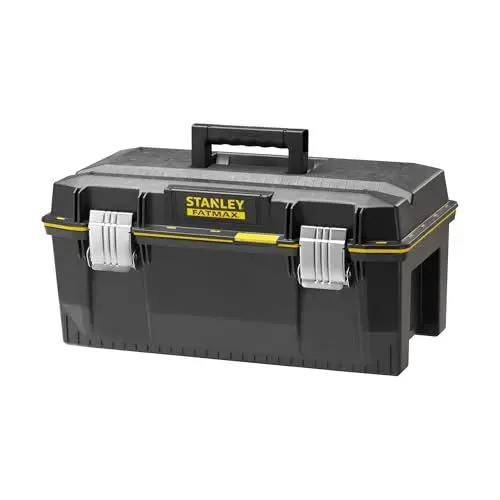 Produktbild: Stanley FatMax Werkzeugbox (58,4 x 30,5 x 26,7 cm, spritzwassergeschützer Koffer, robuste nicht-rostende Metallschließen, Box mit Gummiabdichtung für mehr Schutz) 1-94-749