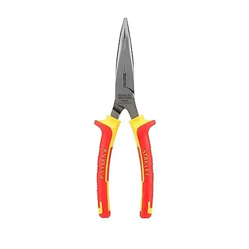 Produktbild: Stanley Fatmax Spitzzange gebogen VDE 0-84-008 (200mm Länge, einzeln bis 10.000 Volt getestet, hochbelastbare & elastische Präzisionsspitzen, lange & flach-runde gerade Backen, gezahnte Greifflächen)