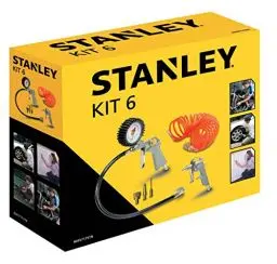 Produktbild: Stanley Pneumatisches Werkzeugset 9045717STN - Kompressor Zubehör - Druckluftpistole, Reifenfüller und Spiralschlauch 5M - Druckluftwerkzeuge Set für Autozubehör - Silber/Orange