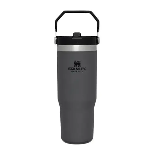 Produktbild: Stanley The IceFlow Flip Strohhalm Becher aus hochwertigem 18/8-Edelstahl, Farbe: Coal, Fassungsvermögen: 0.89l, Größe: Ø9 x 24,5 cm, 675800