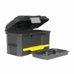 Produktbild: Stanley Werkzeugkiste leer aus Kunststoff 1-70-316 – Werkzeugkoffer mit integrierter Schublade für Kleinteile – Maße: 48.1 x 27.9 x 28.7 cm