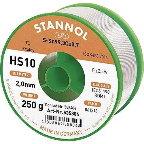 Produktbild: Stannol HS10 2510 Loetzinn, bleifrei Spule Sn99,3Cu0,7 250g 2mm