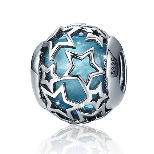 Produktbild: Star Charms Charm-Anhänger, Zierkugel aus 925er-Sterlingsilber mit eingefasster Glasperle in Blau, für Armbänder oder Halsketten, Damenschmuck blau