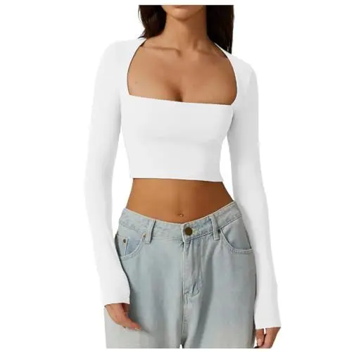 Produktbild: Star Girl Aesthetic Long Sleeve Shirt Women Skims Long Sleeve Y2K Sweater Skims Dupe Top Sfit Sweater Dress for Women Winter Long Sleeve Shirts Langarmshirts für Damen Wickeloberteil Weiß XL