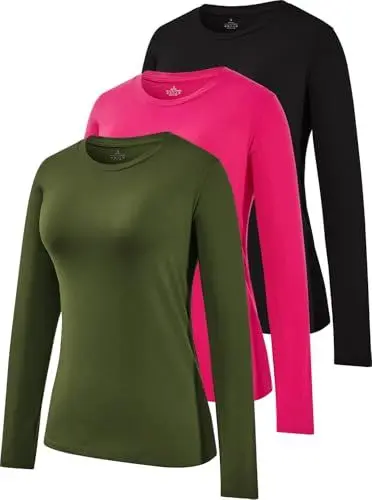 Produktbild: Star Vibe 3 Pack Damen Langarm Sportshirt Longsleeve Langarmshirts Für Damen Baumwolle Running Top Damen Langarm Basic Shirt Black/Rose/Army Green M