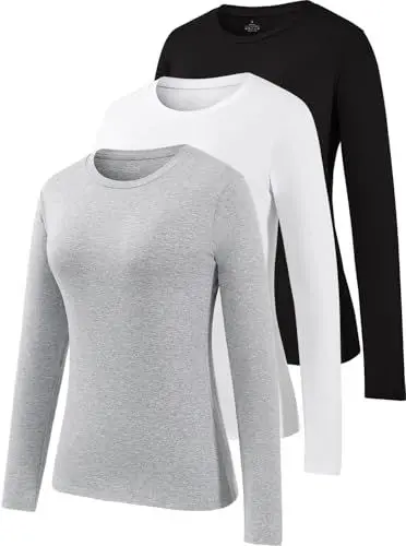 Produktbild: Star Vibe 3 Pack Damen Langarm Sportshirt Longsleeve Langarmshirts Für Damen Baumwolle Running Top Damen Langarm Basic Shirt Black/White/Gray L