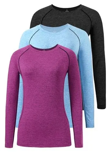 Produktbild: Star Vibe 3 Stücke Longsleeve Damen Tshirt Damen Langarm Sport Shirts Langarmshirts Für Damen Langarmshirt Damen Funktionsshirt Black/Blue/Rose S