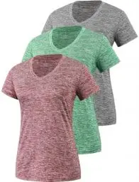 Produktbild: Star Vibe 3 Stücke Sport Shirts Für Damen Fitness Yoga Tshirt Damen Atmungsaktive Women's Activewear Yoga Kurzarm Grey/Green/Wine Red XL