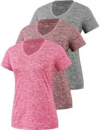 Produktbild: Star Vibe 3 Stücke Sport Shirts Für Damen Fitness Yoga Tshirt Damen Atmungsaktive Women's Activewear Yoga Kurzarm Grey/Wine Red/Rose M