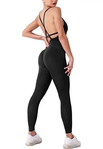 Produktbild: STARBILD Damen Sport Jumpsuit Rückenfrei Push Up, Yoga Bodysuit Honeycomb Overall Leggings, Playsuits Strampler Hosenanzug Trainingsanzug, M4180-schwarz S