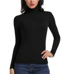 Produktbild: STARBILD Rollkragenpullover Damen Langarmshirt Turtleneck Basic Oberteile High Collar Pullover Slim Fit Top für Herbst und Winter Schwarz Medium
