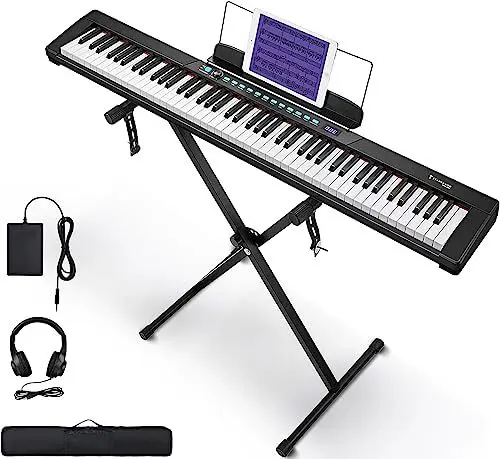 Produktbild: Starfavor Digital Piano Keyboard mit Halbgewichtet Klavier, E Piano 88 Tasten mit X Ständer, Sustain Pedal, and Carrying Case, Tragbar Electronic Keyboards für Anfänger Kinder SEK-88A