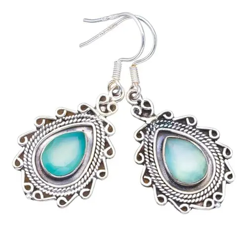 Produktbild: StarGems 925er Sterling Silber Chalcedony Einzigartig Handgefertigt Ohrringe 3,81cm Blue S1732