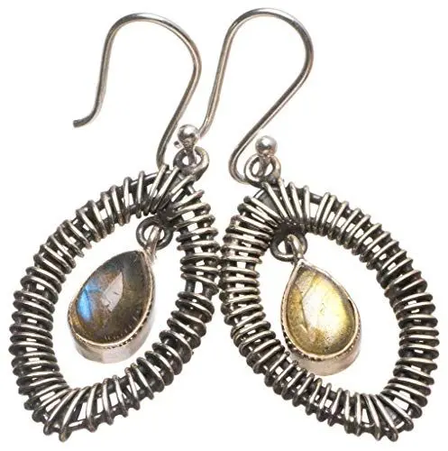 Produktbild: StarGems 925er Sterling Silber Labradorite Einzigartig Handgefertigt Ohrringe 4,45cm Blue T4150